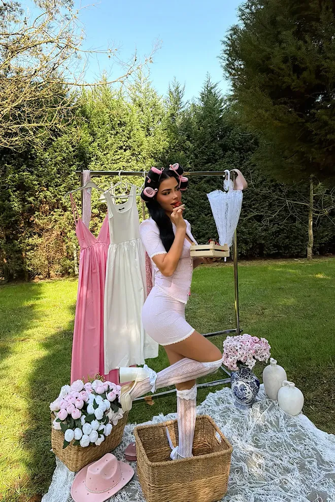 EYYO ATELIER Pink Sexy Vintage Bodycon Set Wholesale Clothing 1