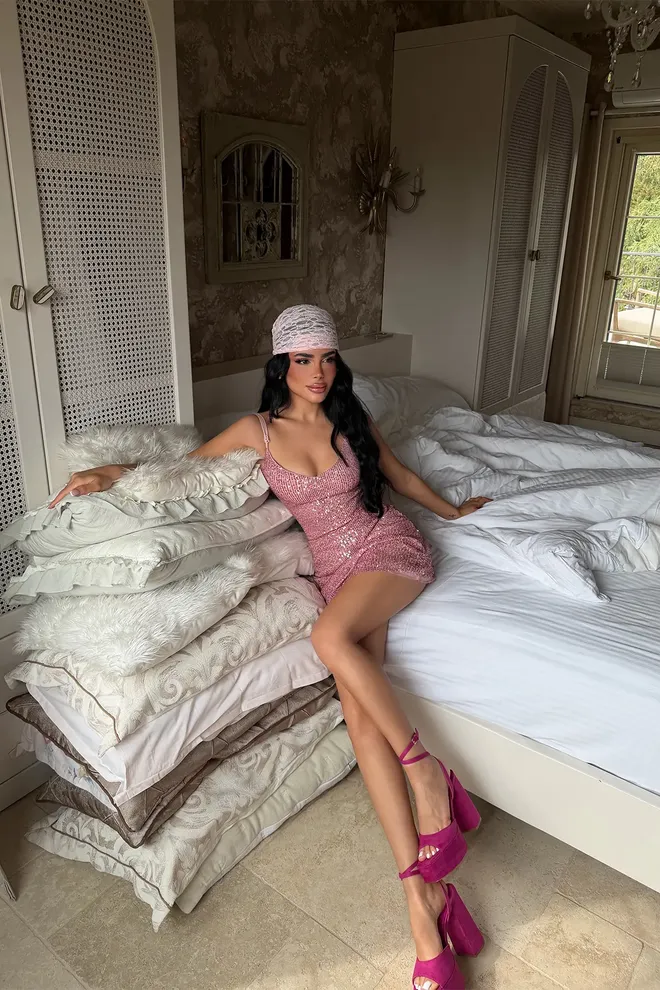 EYYO ATELIER Pink Sexy Glam Elegant Bodycon Mini Dress Wholesale Clothing Sexy