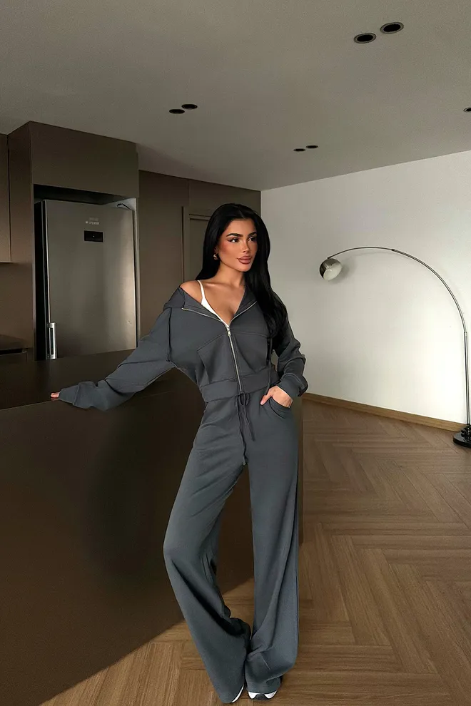 EYYO ATELIER Grigio Tuta Casual Sportivo Streetwear Jogger Abbigliamento all'ingrosso Casuale