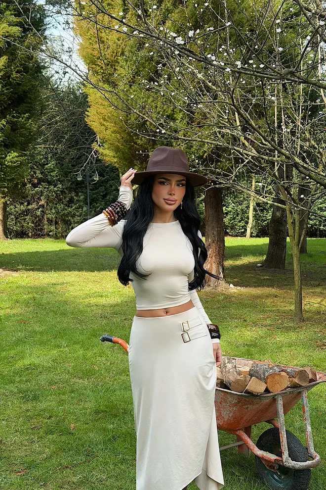 EYYO ATELIER Комплект Бежово Небрежен Елегантен Бохо Уестърн Дрехи на едро Небрежен