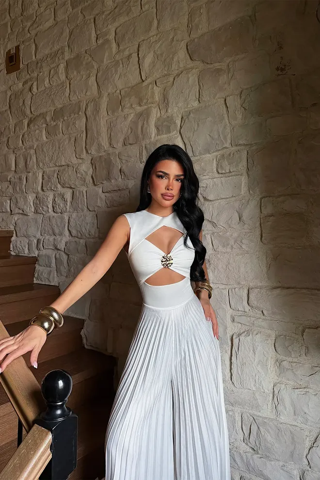 EYYO ATELIER Salopetă Albă Cambrată Fără Mâneci Elegantă Îmbrăcăminte cu ridicata Vintage