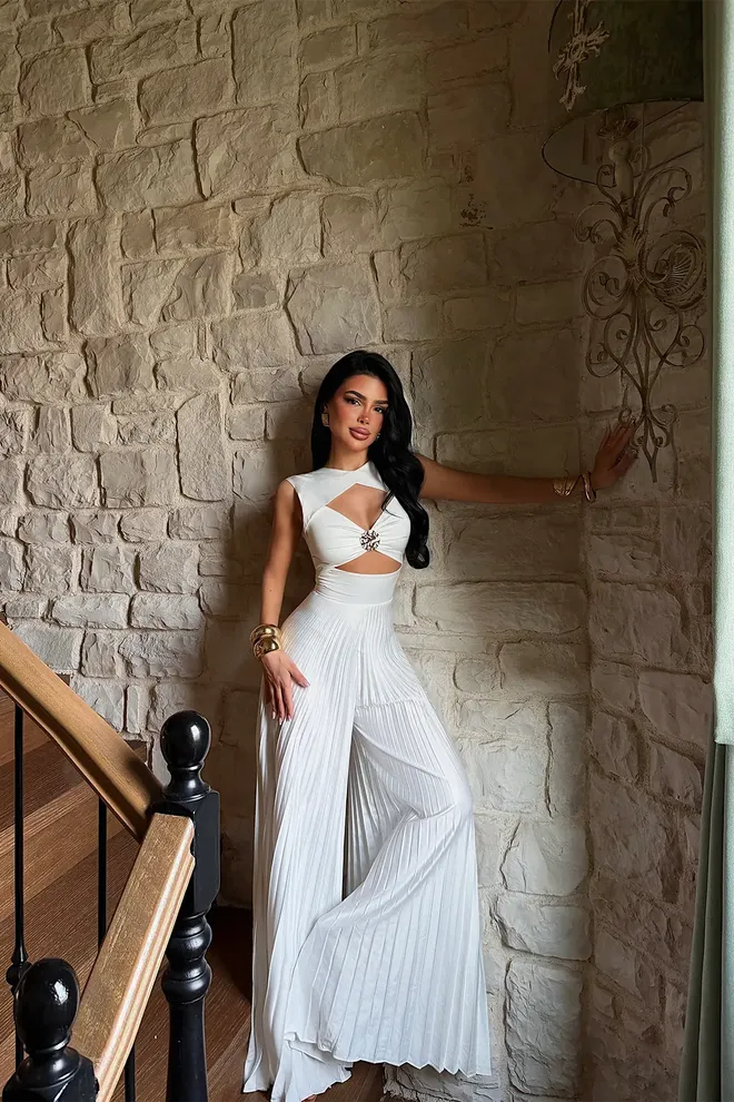 EYYO ATELIER Witte Slim Fit Mouwloze Elegante Jumpsuit Groothandel Kleding 1