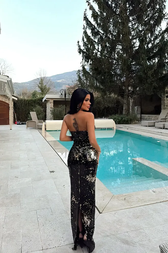 EYYO ATELIER Black Glam Sequined Bodycon Dress Floor Length Wholesale Clothing Formal