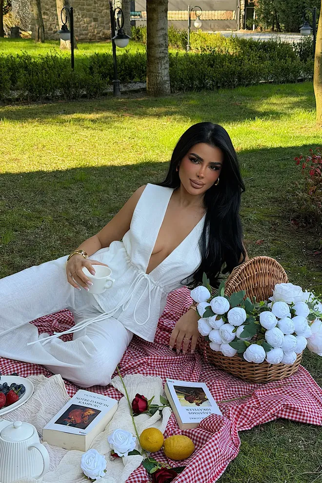 EYYO ATELIER Белый Элегантный Безрукавный Комплект Палаццо Оптовая продажа одежды Повседневный