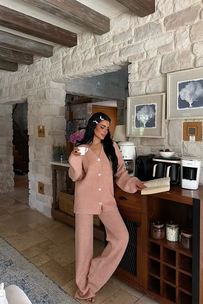 EYYO ATELIER Conjunto Casual Elegante Bege Com Calças Palazzo Roupas por atacado Modesto