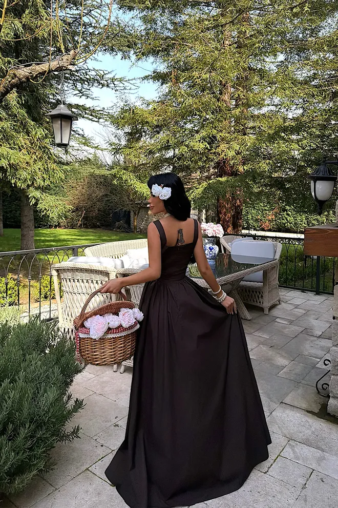 EYYO ATELIER Brown Elegant Fit And Flare Dress Wholesale Clothing Formal