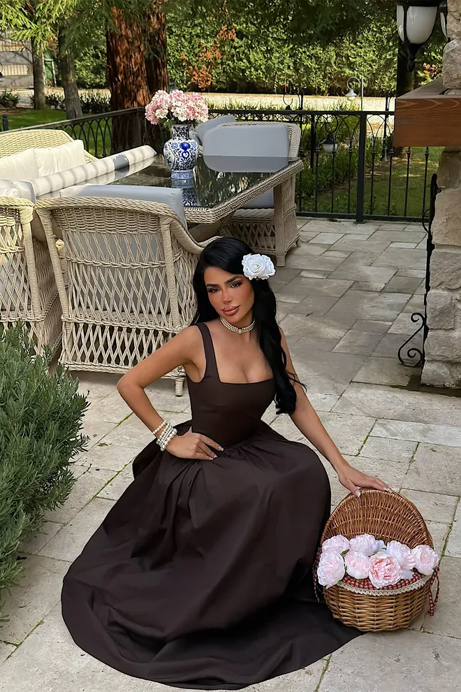 EYYO ATELIER Brown Elegant Fit And Flare Dress Wholesale Clothing Cocktail