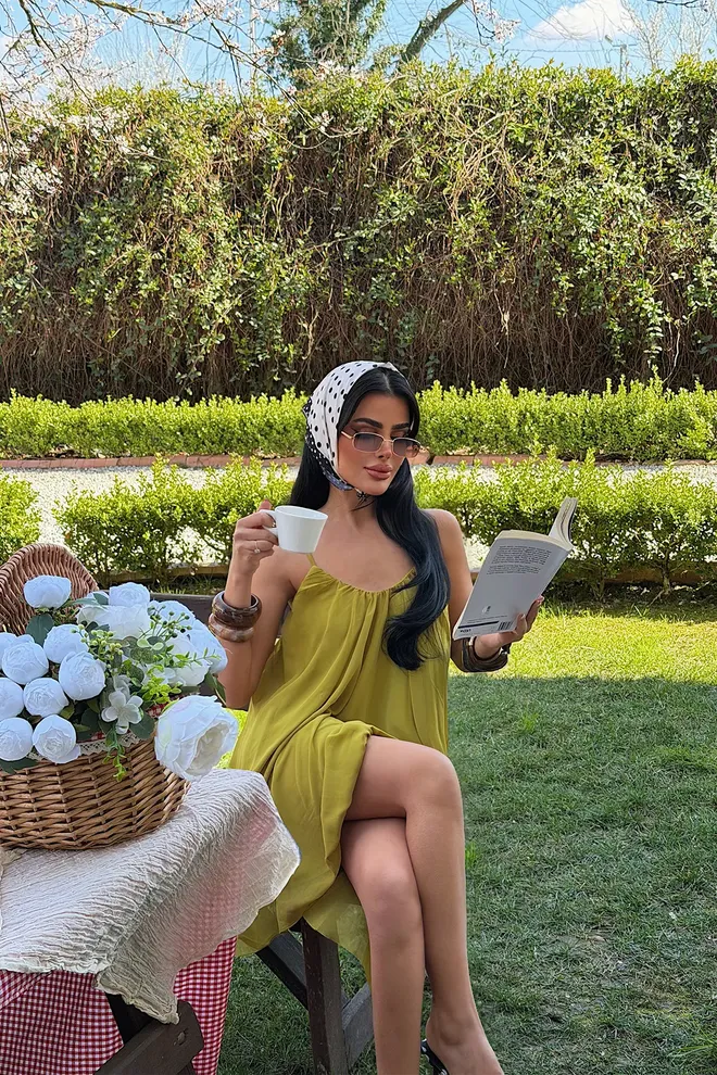 EYYO ATELIER Green Elegant Midi Slip Dress With Cap Sleeves Wholesale Clothing Beach