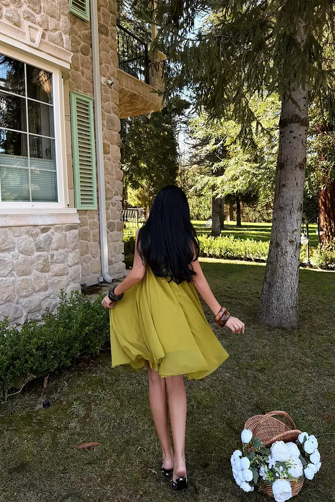 EYYO ATELIER Green Elegant Midi Slip Dress With Cap Sleeves Wholesale Clothing Spring