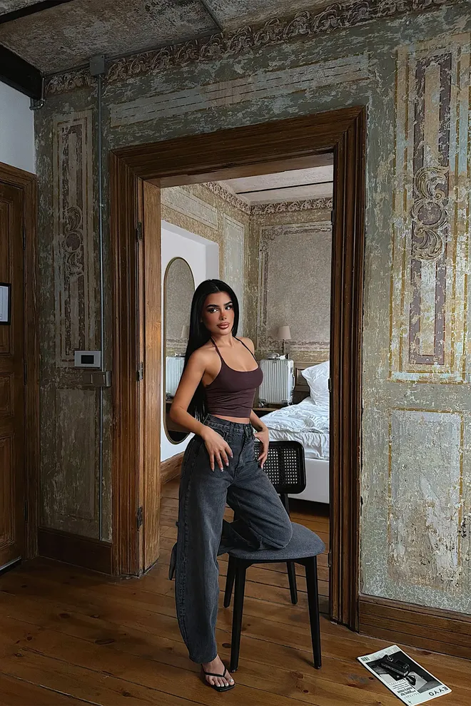 EYYO ATELIER Pantaloni Mom Neri Casual Streetwear Con Gamba Larga Abbigliamento all'ingrosso Casuale