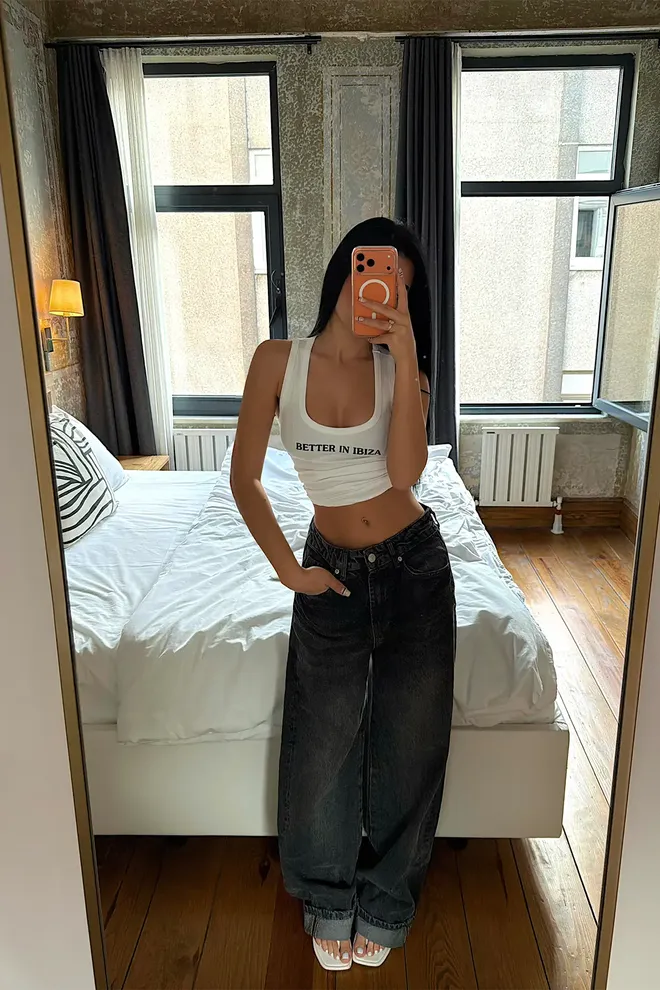 EYYO ATELIER Black Mom Jeans With Wide Leg And Buttoned Closure Wholesale Clothing Casual