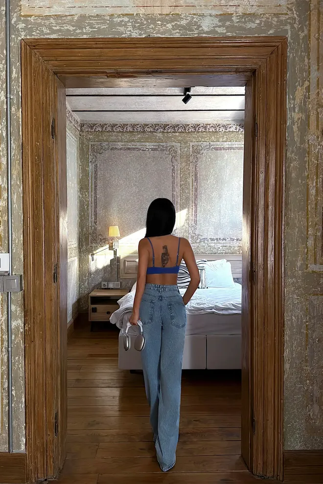 EYYO ATELIER Blue Mom Jeans High Waist Wide Leg Casual Wholesale Clothing Spring