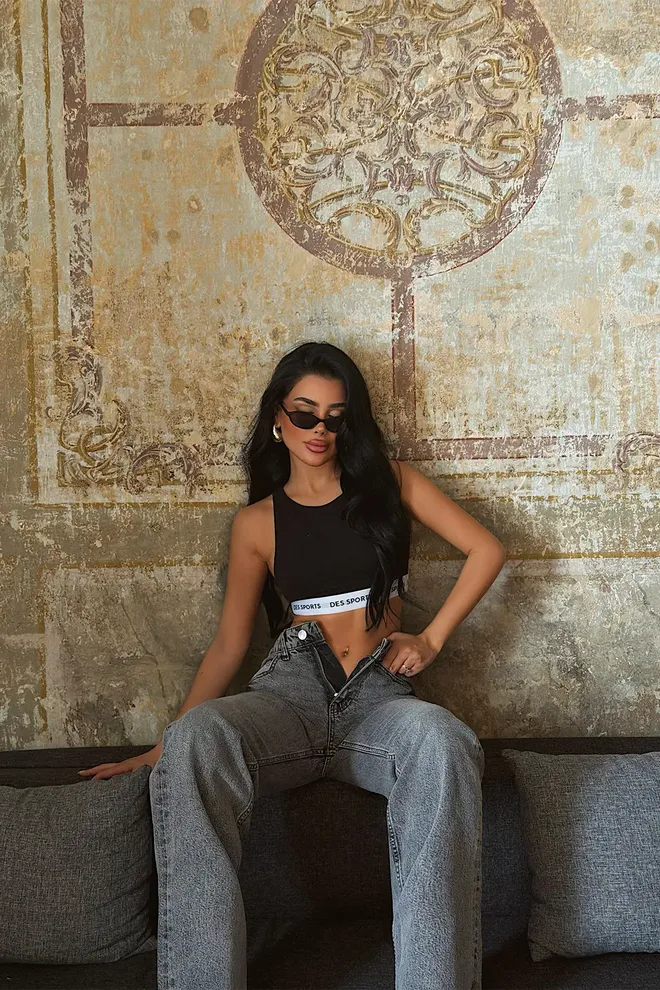 EYYO ATELIER Grey Mom Jeans High Waist Wide Leg Buttoned Wholesale Clothing 1