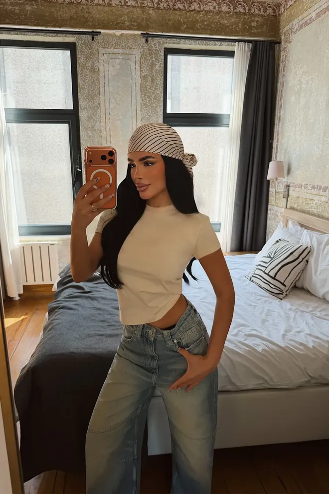 EYYO ATELIER Béžová Neformálna Slim Fit Crop Košeľa Veľkoobchod s oblečením Neformálny