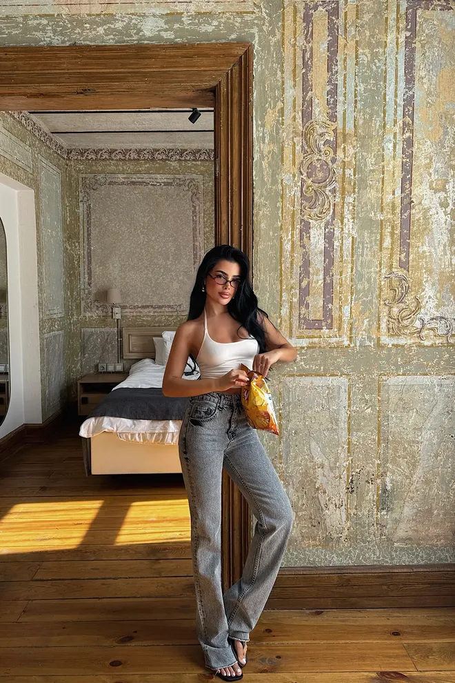 EYYO ATELIER Grey Mom Jeans High Waist Straight Leg With Buttons Wholesale Clothing Casual