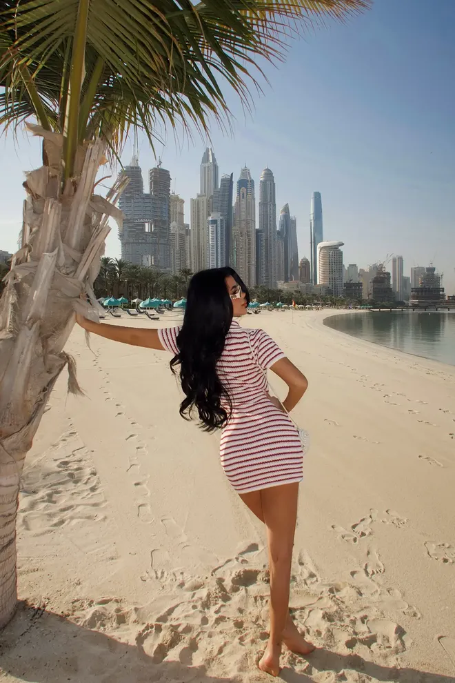 EYYO ATELIER White Striped Sheath Dress With Notched Neck Wholesale Clothing Sexy