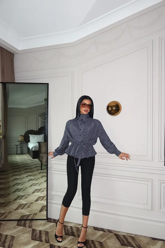 EYYO ATELIER Blue Vintage Checkered Regular Fit Shirt Wholesale Clothing Vintage