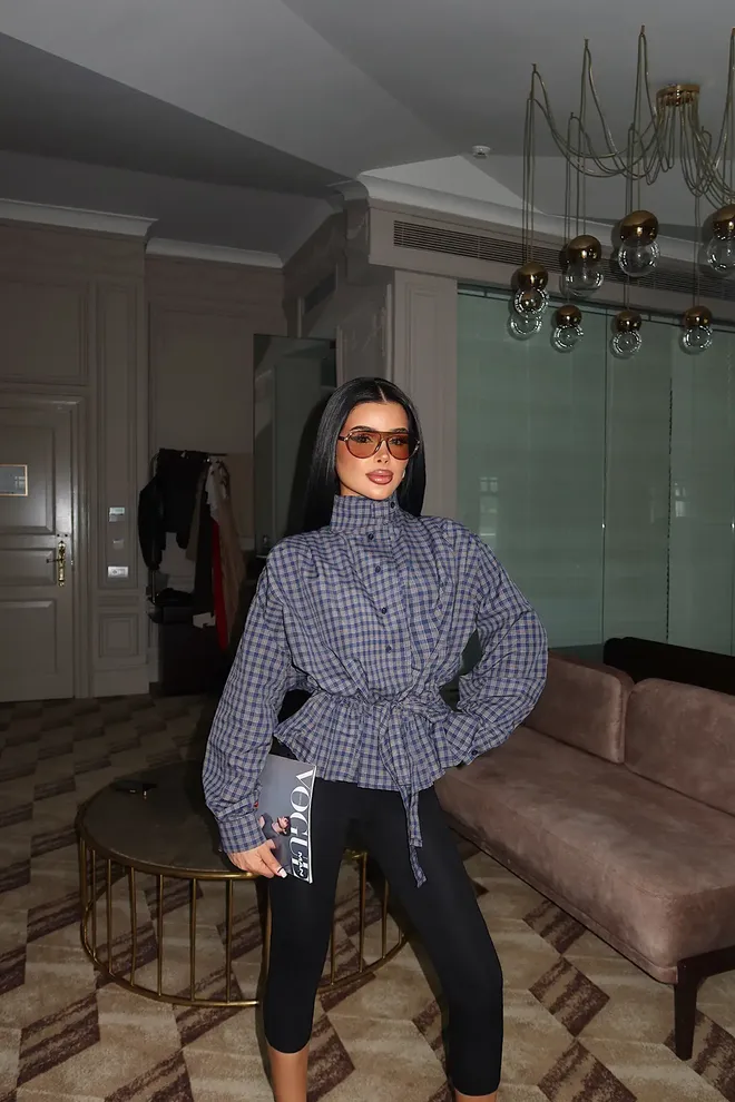 EYYO ATELIER Blue Vintage Checkered Regular Fit Shirt Wholesale Clothing Spring