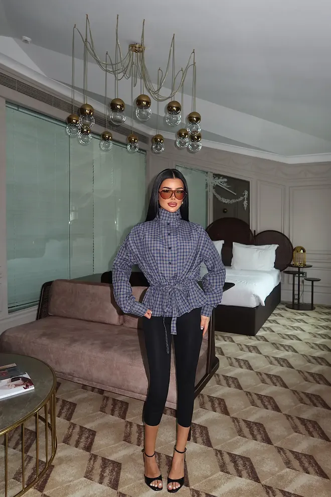 EYYO ATELIER Blue Vintage Checkered Regular Fit Shirt Wholesale Clothing 1