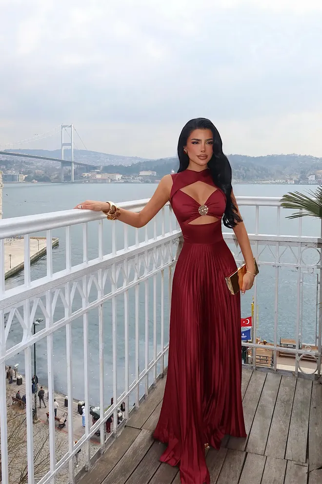 EYYO ATELIER Bordeauxrood Tailored Jumpsuit Groothandel Kleding Kerst