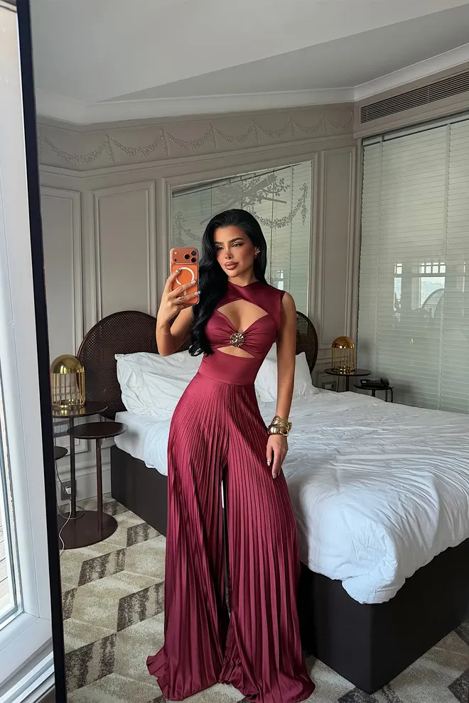 EYYO ATELIER Бургундски Гащеризон С Детайли За Прозоре Дрехи на едро 0