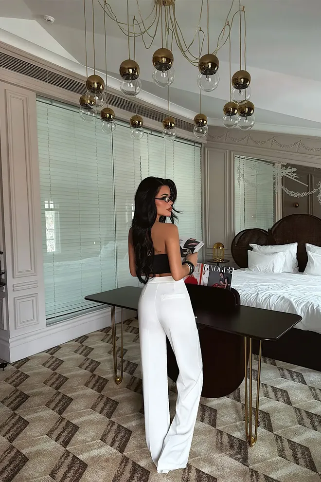 EYYO ATELIER Witte Elegante Formele Sexy Glam Palazzo Broek Groothandel Kleding Formeel