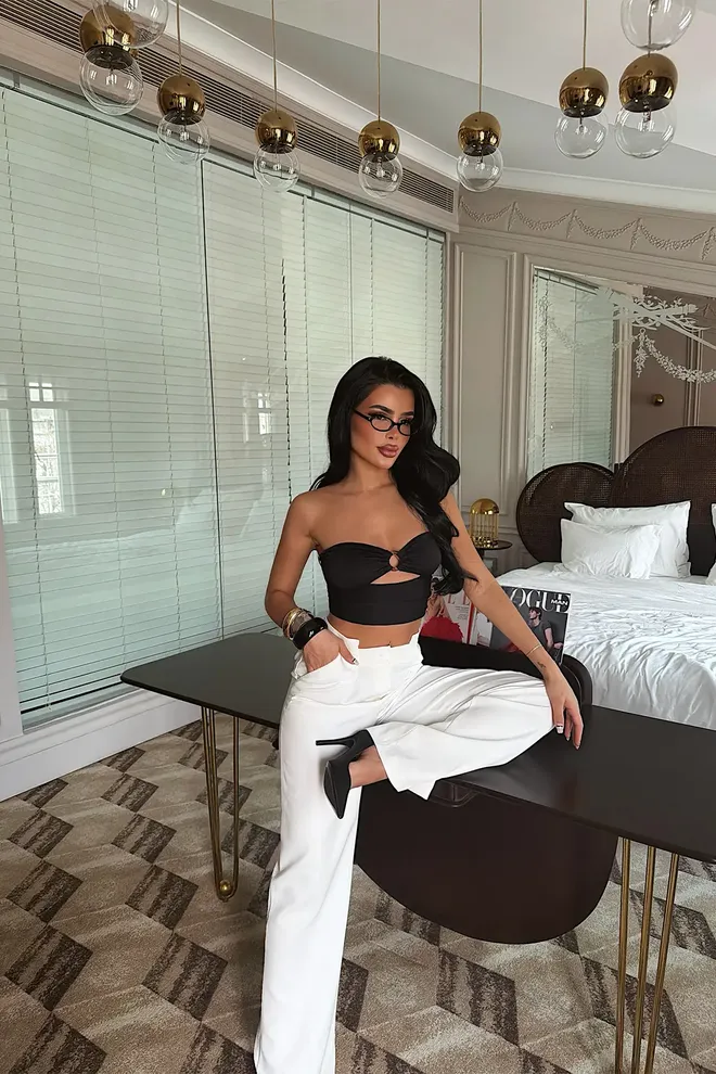 EYYO ATELIER Witte Elegante Formele Sexy Glam Palazzo Broek Groothandel Kleding 1