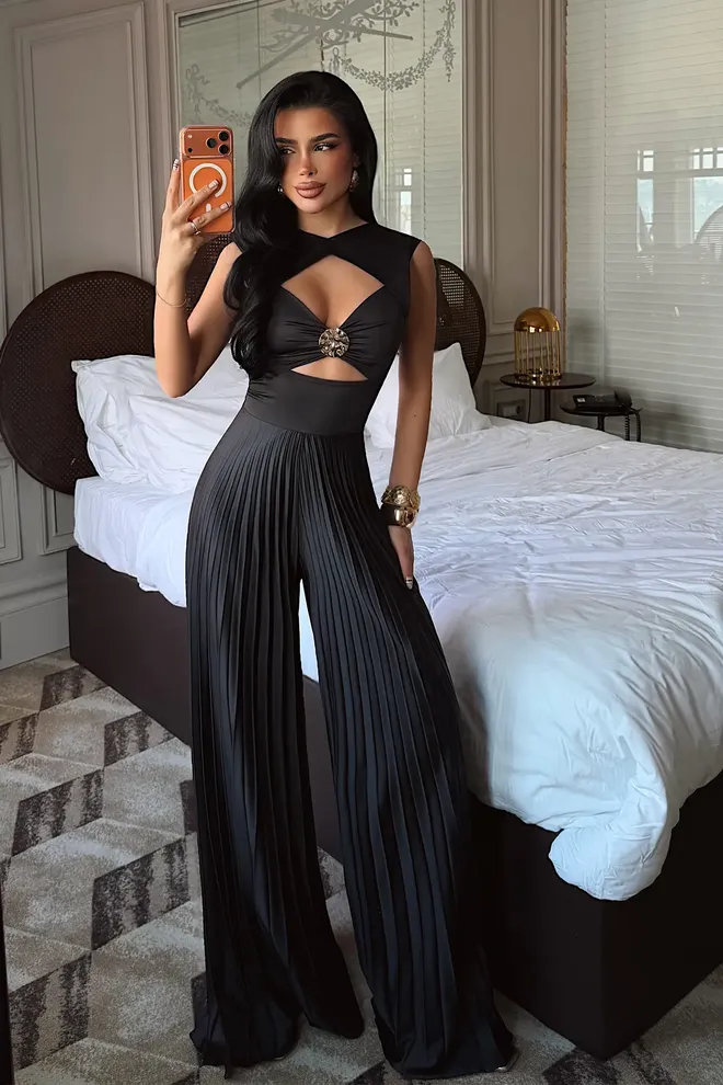 EYYO ATELIER Tuta Nera Aderente Con Scollo A Buco Della Serratura Abbigliamento all'ingrosso Sexy