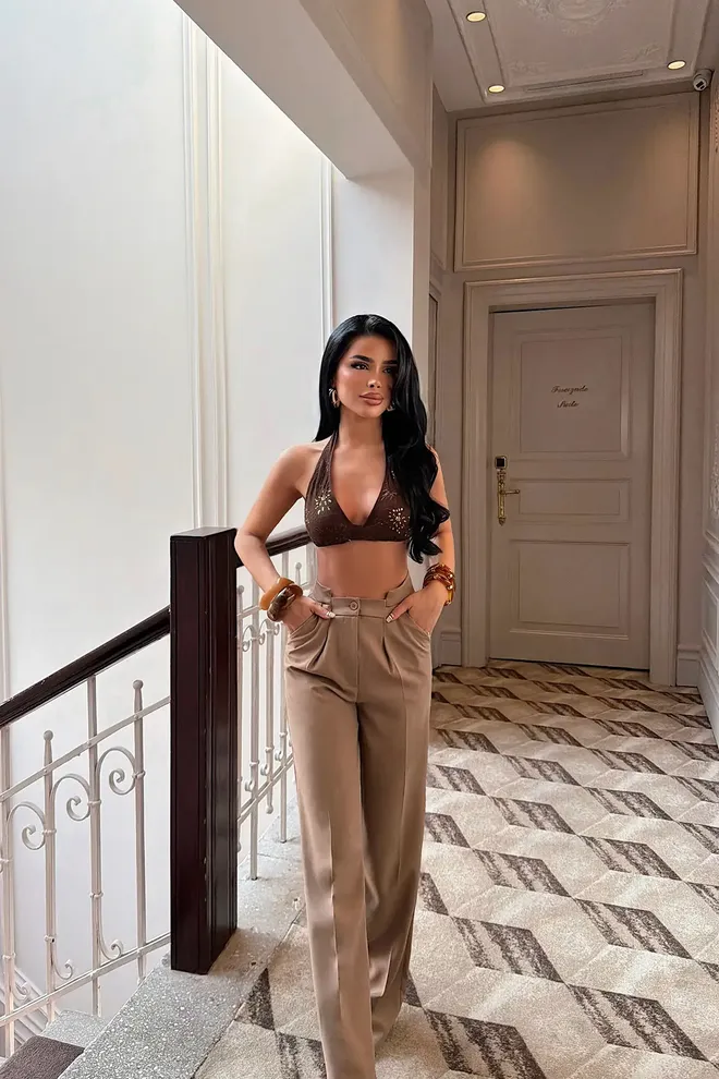 EYYO ATELIER Bruin Elegante Tapered Broek Groothandel Kleding Werk