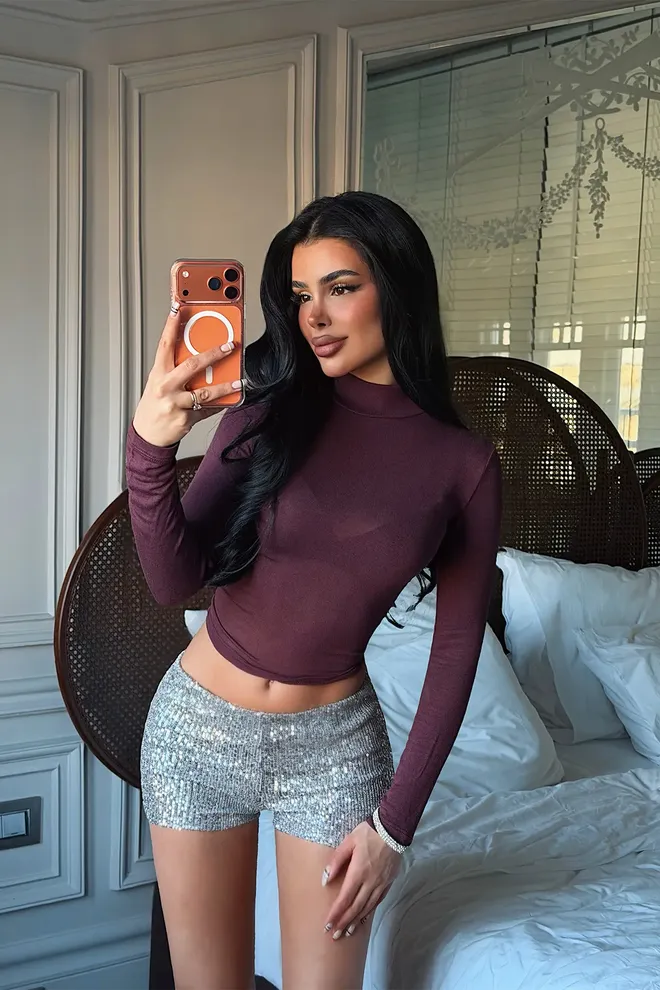 EYYO ATELIER Bordová Vybavená Skrátená Blúzka S Vysokým Krkom Veľkoobchod s oblečením Neformálny