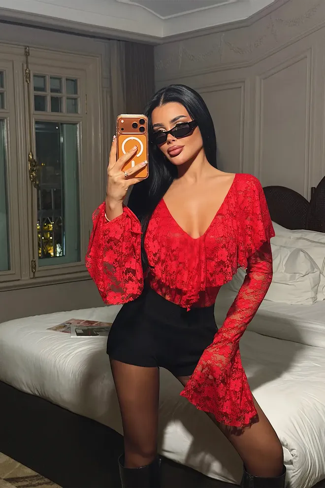 EYYO ATELIER Vermelho Sensual Elegante Glamoroso Body Roupas por atacado Sensual