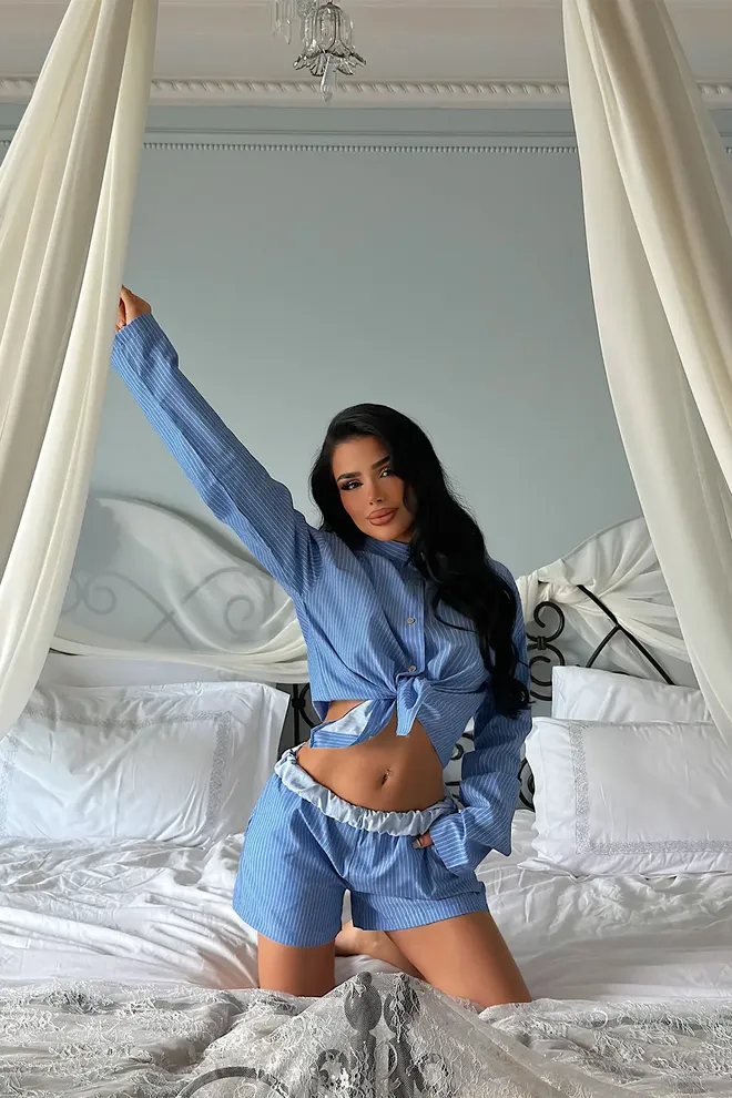 EYYO ATELIER Поставил Синий Повседневный Сексуальный В Полоску Бездельничать Оптовая продажа одежды Повседневный