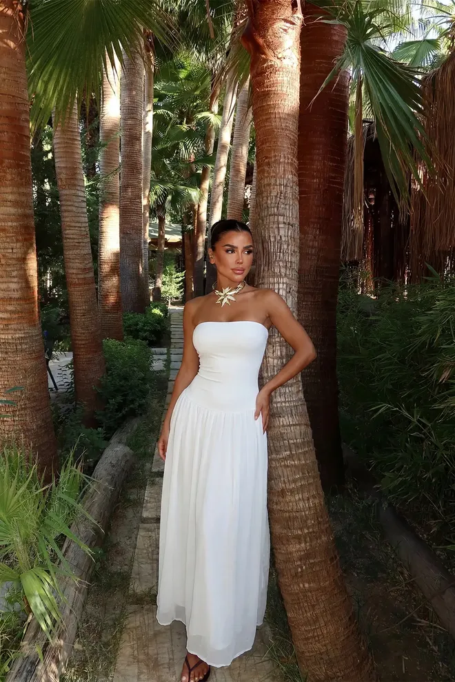 wholesale beach wear white dress Maxi White Beach Dress Wholesale Casual Summer Plus Size Women's Dresses  Off-the-shoulder Lace White