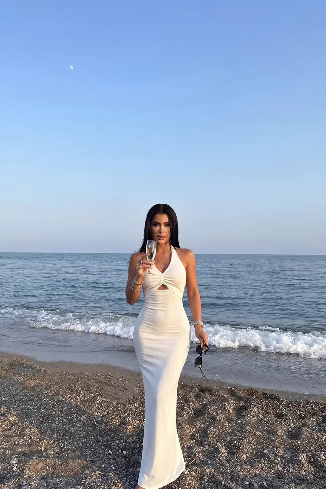 wholesale beach wear white dress Wholesale Hawaiian Vacation Beach Lace Solid Color Holiday Travel Beach V  Neck 3/4 Length Sleeve White Dress