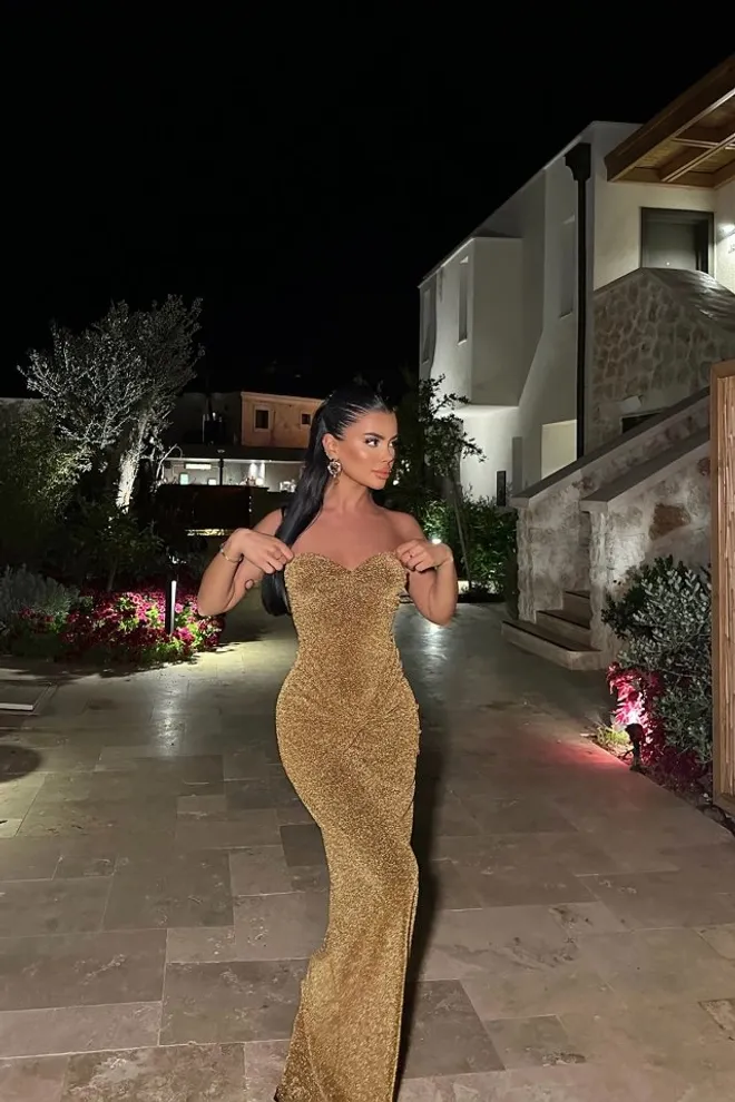 EYYO ATELIER Vestido Longo Dianora Dourado Prateado Roupas por atacado Casamento