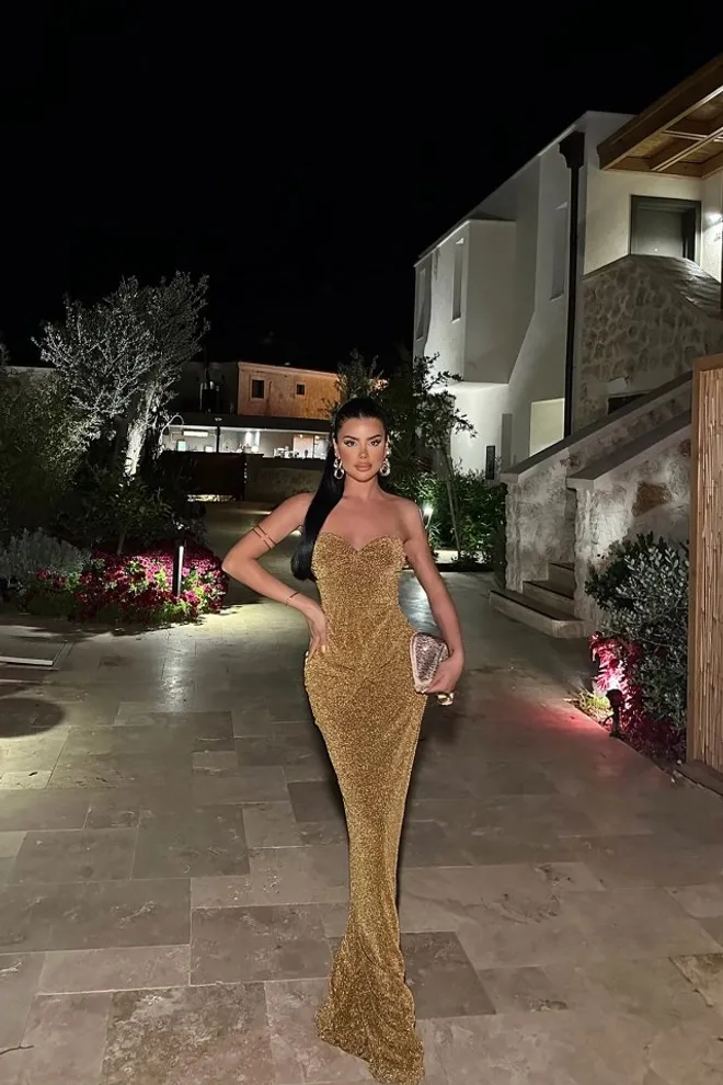 EYYO ATELIER Dianora Gold Silbriges Langes Kleid Großhandelskleidung Elegant