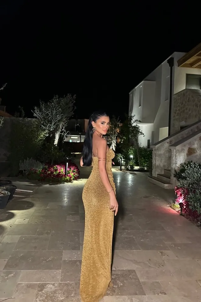 EYYO ATELIER Vestido Longo Dianora Dourado Prateado Roupas por atacado Primavera
