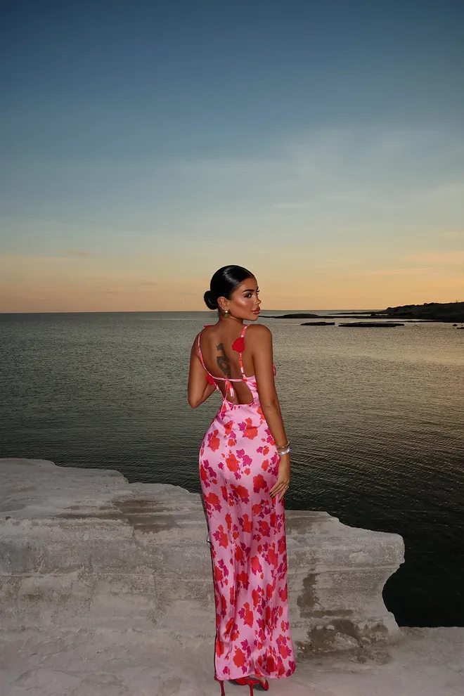 EYYO ATELIER Vestido De Tiras Com Detalhe Rosa Rosa Roupas por atacado Aniversário