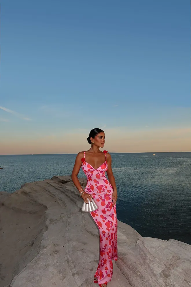 EYYO ATELIER Vestido De Tiras Com Detalhe Rosa Rosa Roupas por atacado Formal
