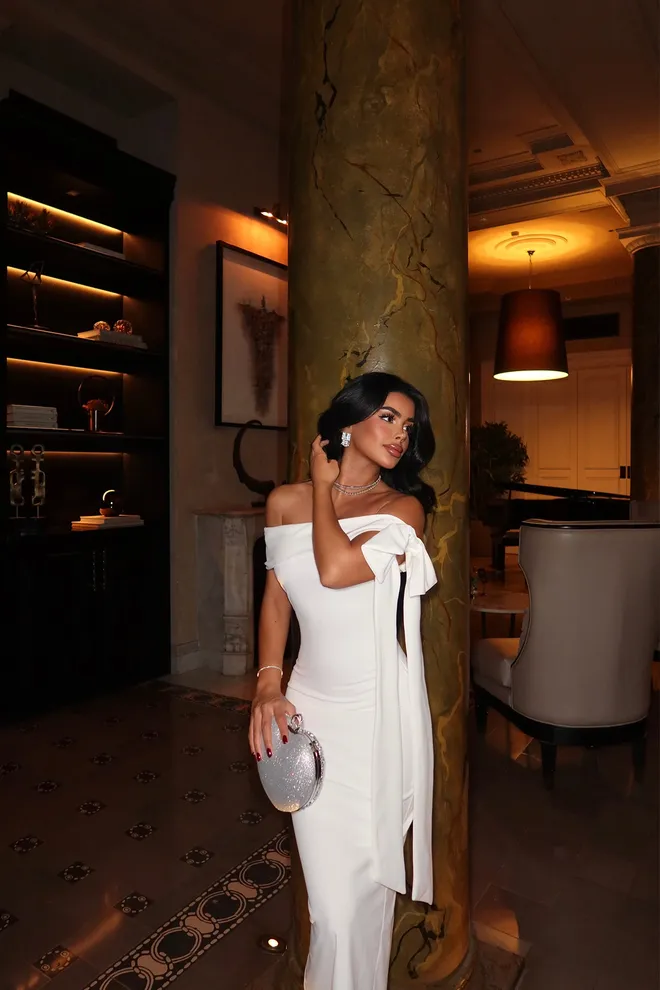 EYYO ATELIER Vestido Midi Blanco Ropa al por mayor Sin tela