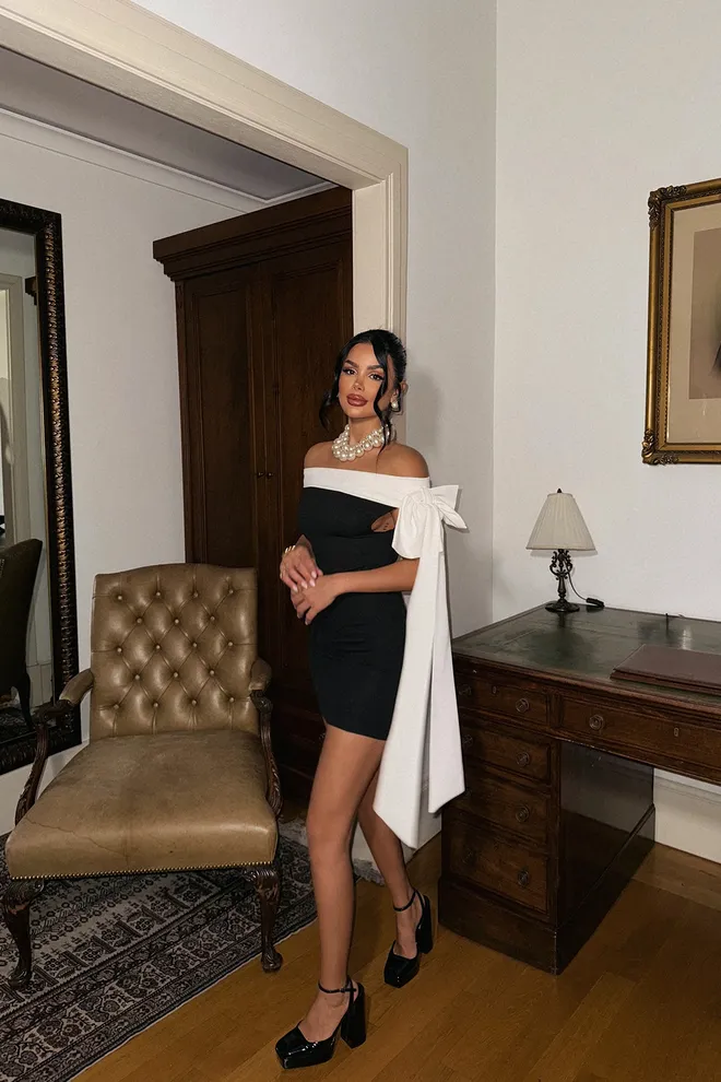 EYYO ATELIER Black Bow Detail Mini Dress Wholesale Clothing Formal