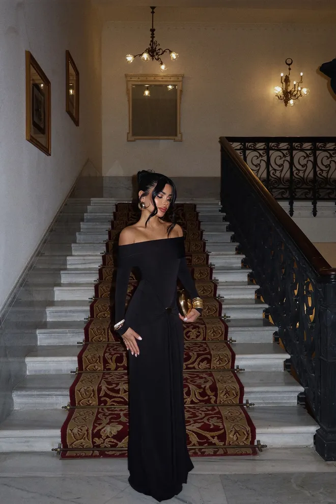 EYYO ATELIER Schwarzes Langarmkleid Großhandelskleidung Herbst