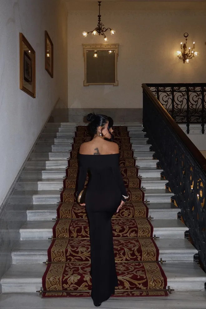 EYYO ATELIER Schwarzes Langarmkleid Großhandelskleidung Formal