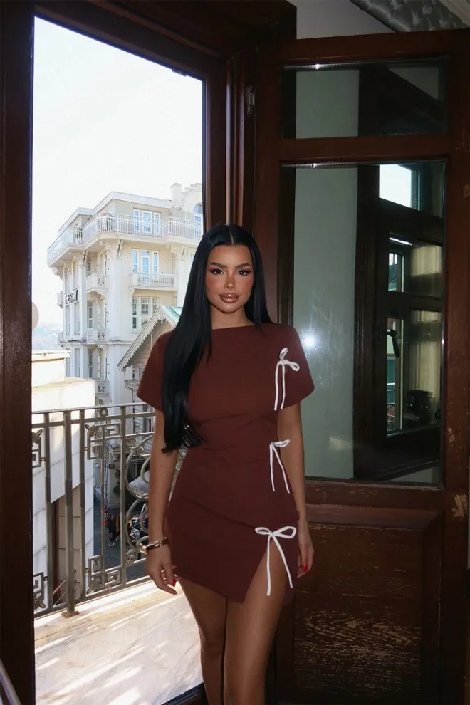 EYYO ATELIER Vestido Marrón Con Lazo Nari Ropa al por mayor Primavera