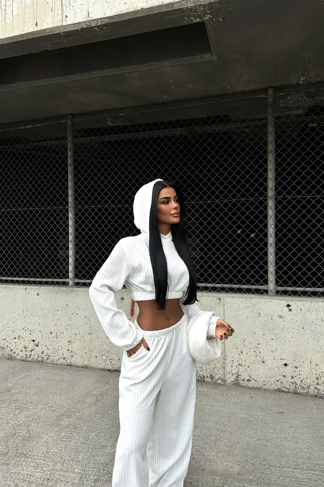 EYYO ATELIER Conjunto Esportivo Com Calça Branco Roupas por atacado Poliéster