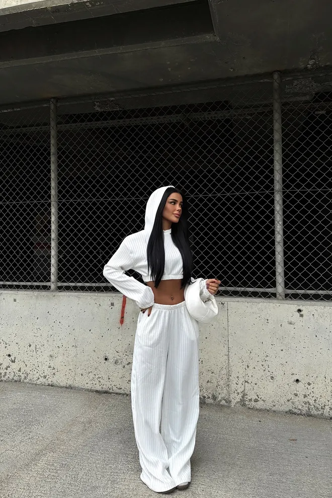 EYYO ATELIER Conjunto Esportivo Com Calça Branco Roupas por atacado Casual