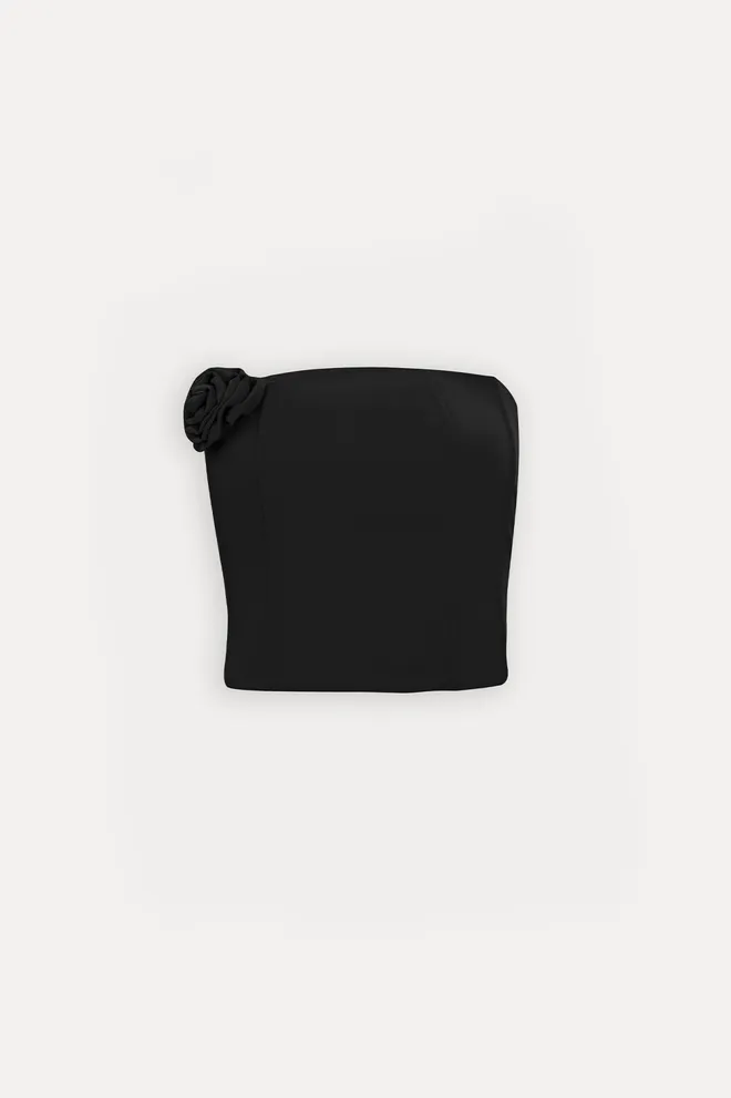 EYYO ATELIER Ροζ Λεπτομέρεια Στράπλες Crop Top Μαύρο Χονδρικό εμπόριο ενδυμάτων Κομψό