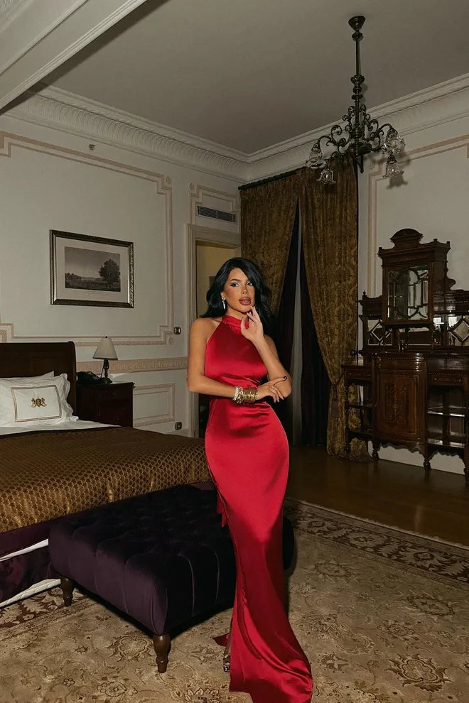 EYYO ATELIER Kırmızı Saten Elbise Toptan Giyim Bahar