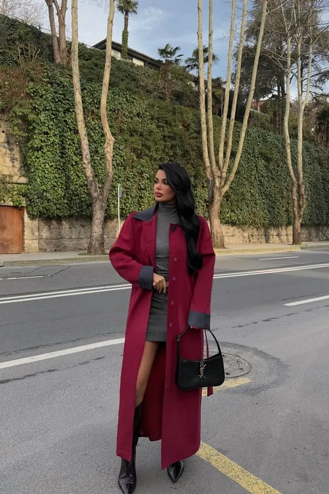 EYYO ATELIER Burgundski Ovratnik Za Košulju S Dugim Trenckot Veleprodaja odjeće Formalni