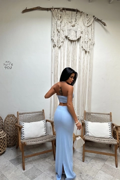 A wholesale clothing model wears eyo11156-baby-blue-slit-detailed-skirt-suit, Turkish wholesale Suit of EYYO